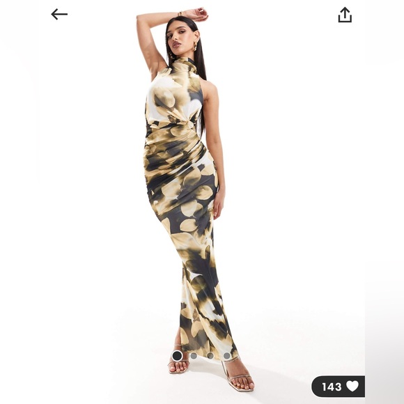 ASOS design mesh twist dress in black and yellow floral design - Picture 2 of 6